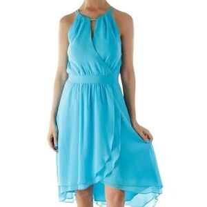 White House Black Market Aqua Blue Sleeveless Cocktail Dress Size 4 High Low